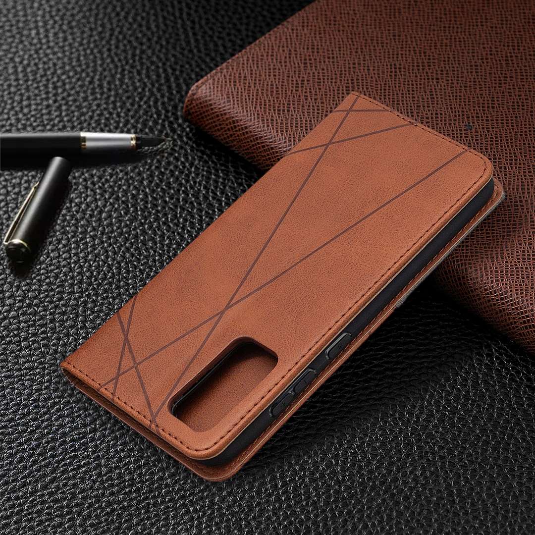 For Samsung Galaxy S20 FE 5G / S20 Lite Rhombus Texture Horizontal Flip Magnetic Leath ... (Brown)