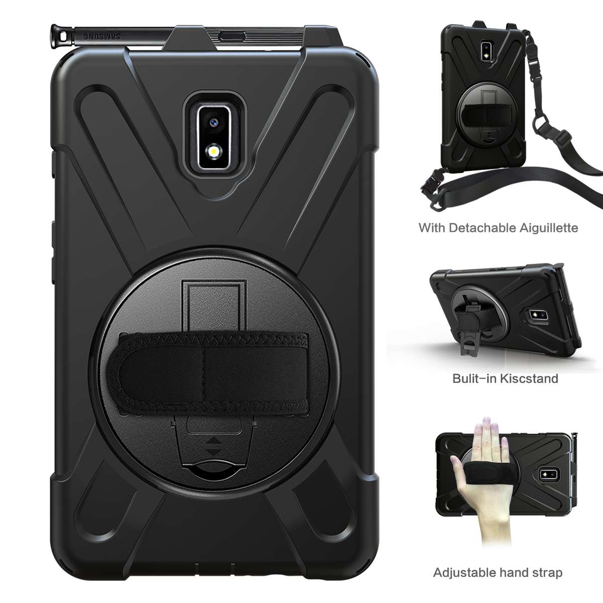 For Samsung Galaxy Tab Active 2 8.0 T390/T395/T397 Shockproof Colorful Silicone + PC P ... (Black)