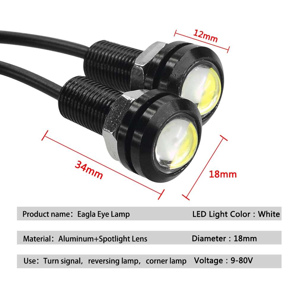 10 PCS 18mm 1.5W DC9-80V Motorcycle Eagle Eye Light Double Lens(White Light)