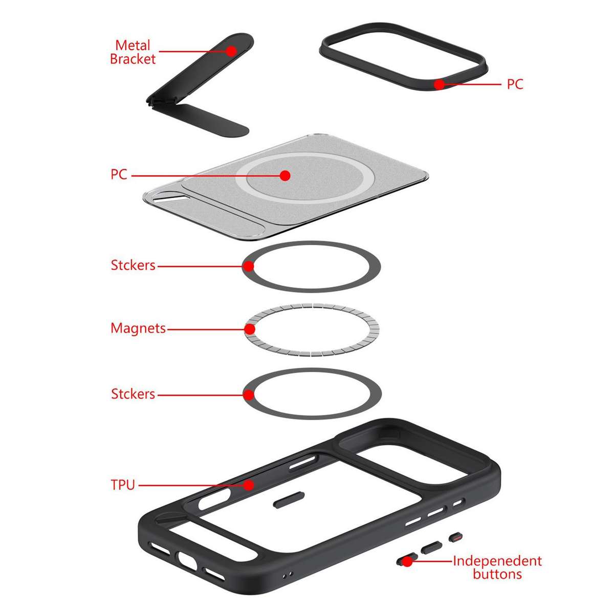 For iPhone 13 Kalebol MagSafe Invisible Tilt Holder PC Hybrid TPU Case(Black)