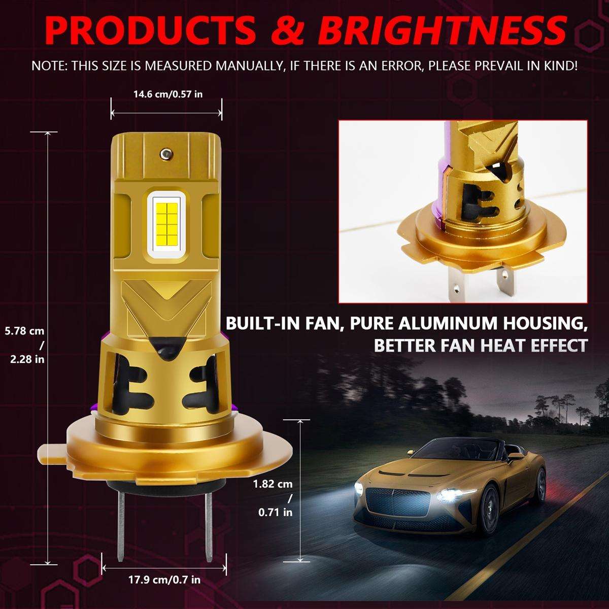 H7 2pcs/Pack 35W 3000LM 6500K IP68 Waterproof Car LED Headlight Bulb(Gold)