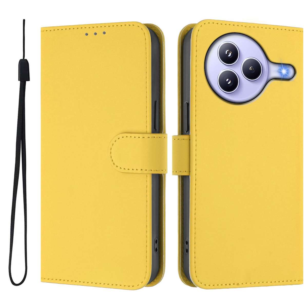 For Xiaomi Civi 5 Pro 5G Skin Feel Solid Color Leather Phone Case with Lanyard(Lemon Yellow)