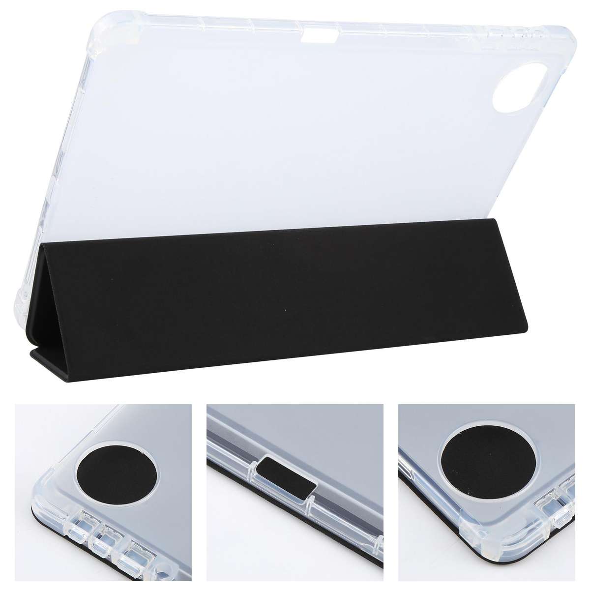 For Honor Pad 10 12.1 3-fold Clear TPU Smart Leather Tablet Case with Pen Slot(Black)