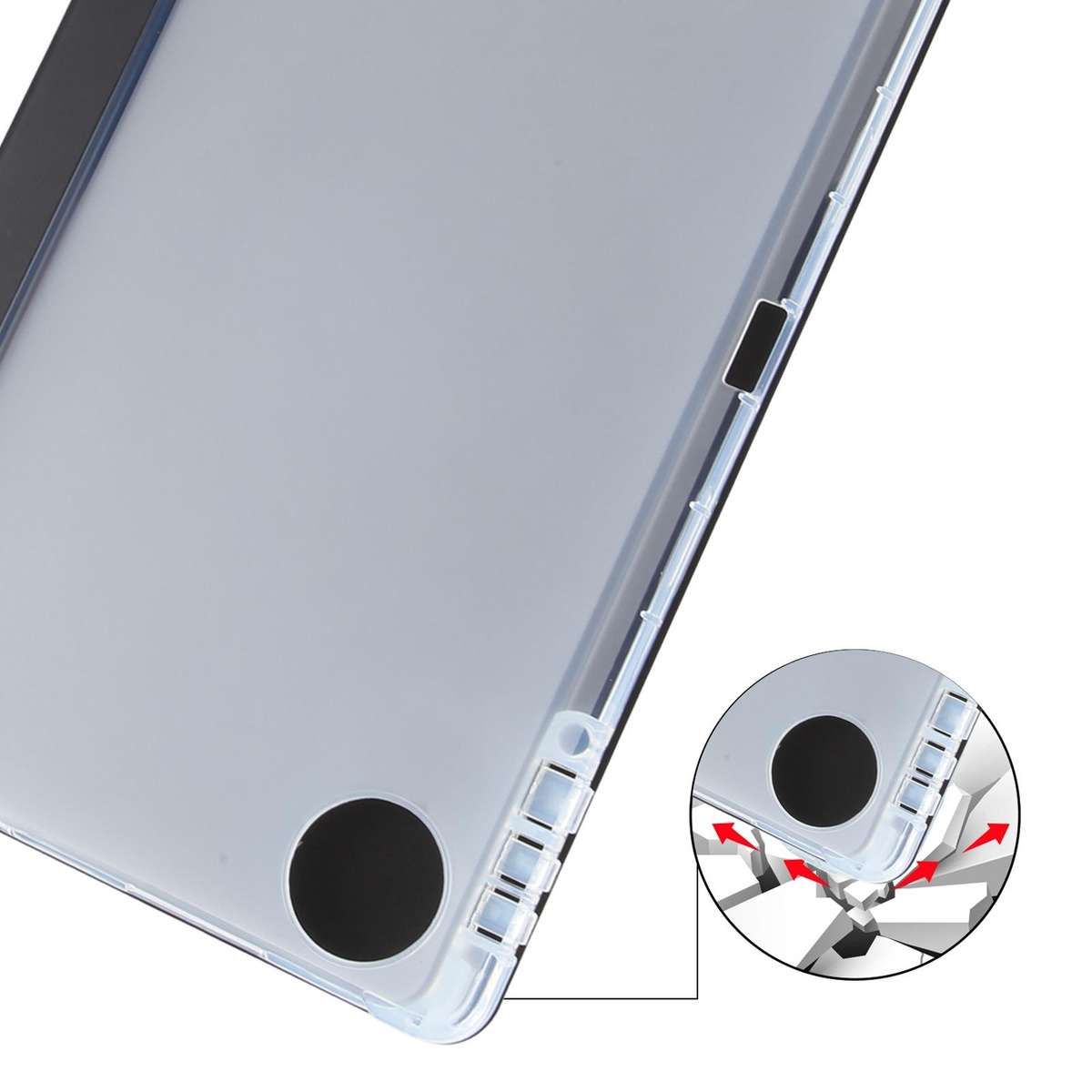For Honor Pad 10 12.1 3-fold Clear TPU Smart Leather Tablet Case with Pen Slot(Black)
