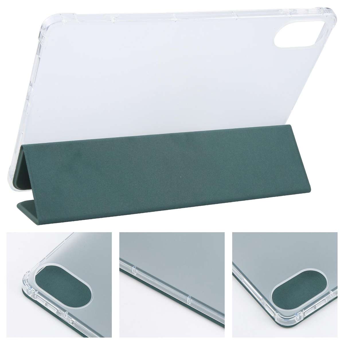 For Xiaomi Redmi Pad 2 3-fold Clear TPU Smart Leather Tablet Case with Pen Slot(Dark Green)