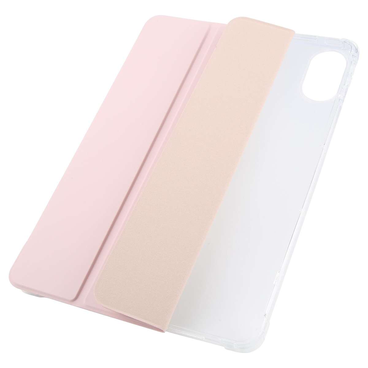 For Xiaomi Redmi Pad 2 3-fold Clear TPU Smart Leather Tablet Case with Pen Slot(Sand Pink)