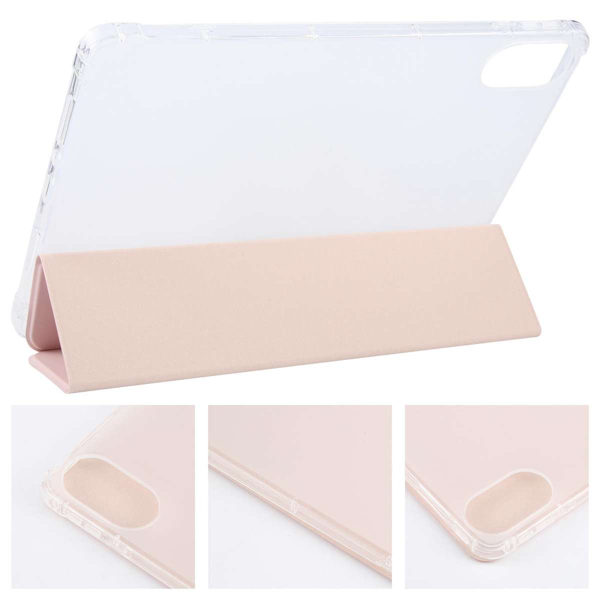 For Xiaomi Redmi Pad 2 3-fold Clear TPU Smart Leather Tablet Case with Pen Slot(Sand Pink)