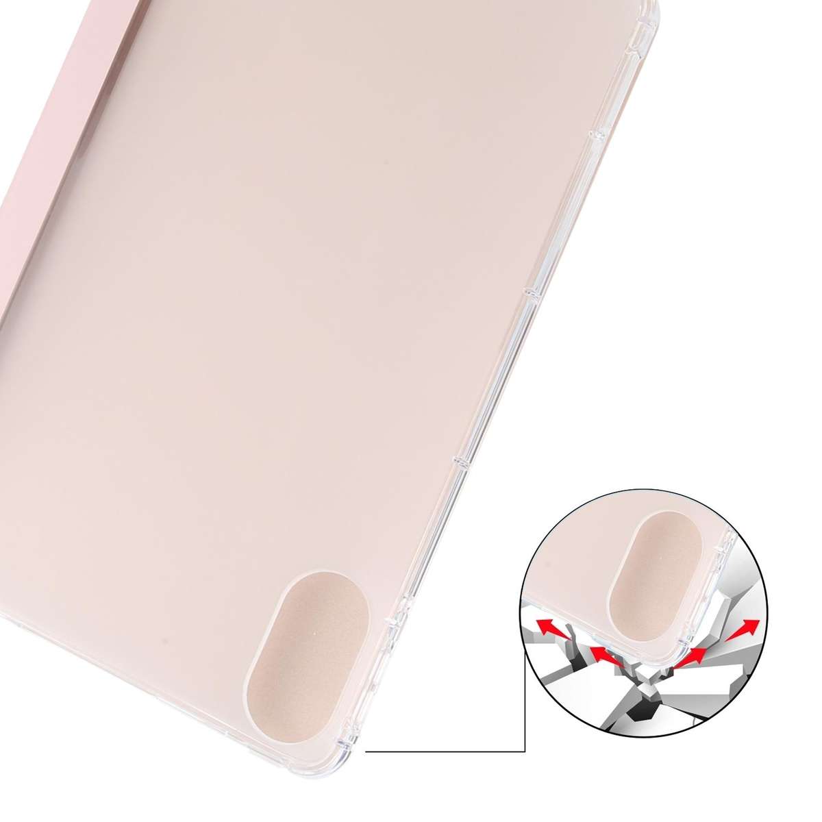 For Xiaomi Redmi Pad 2 3-fold Clear TPU Smart Leather Tablet Case with Pen Slot(Sand Pink)