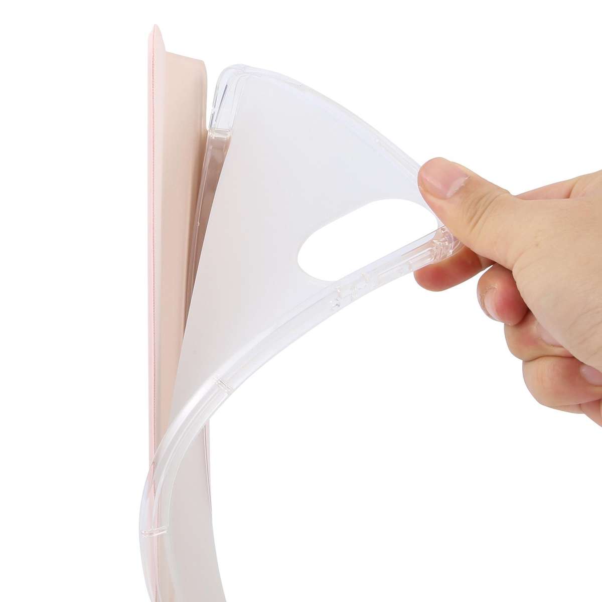 For Xiaomi Redmi Pad 2 3-fold Clear TPU Smart Leather Tablet Case with Pen Slot(Sand Pink)