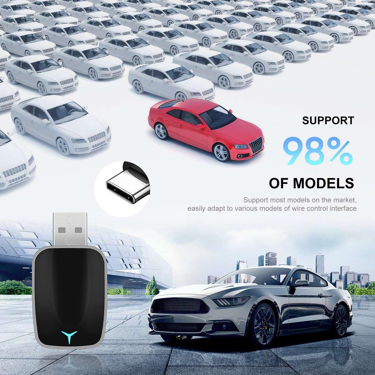 Car CarPlay and Android Auto Wired to Wireless Smart Box Adapter with Type-C Converter(Pink)