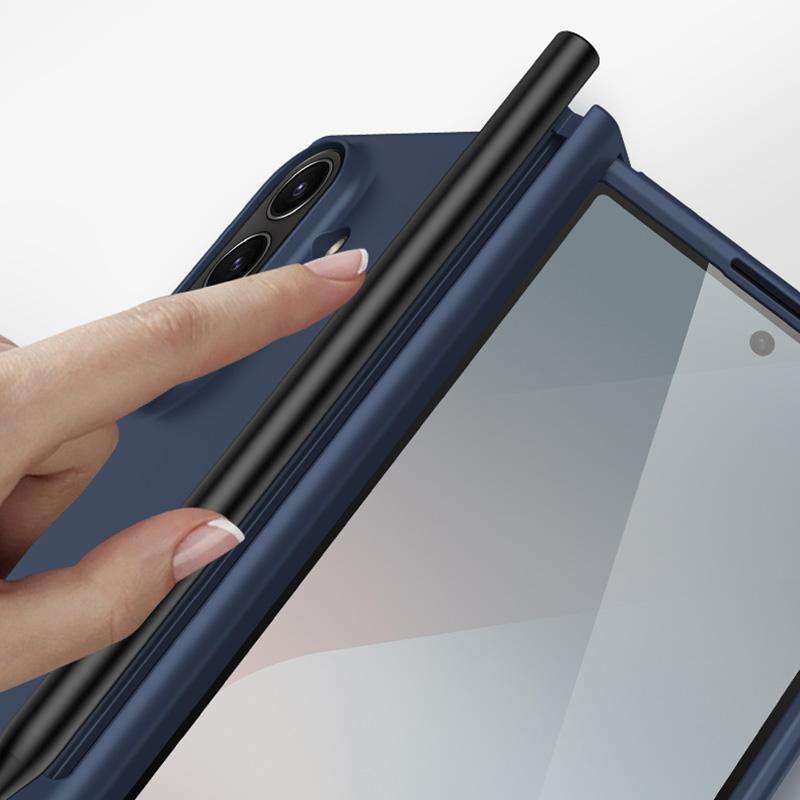 For Samsung Galaxy Z Fold7 5G Integrated Pen Slot Hinge Folding Phone Case, No Stylus(Blue)