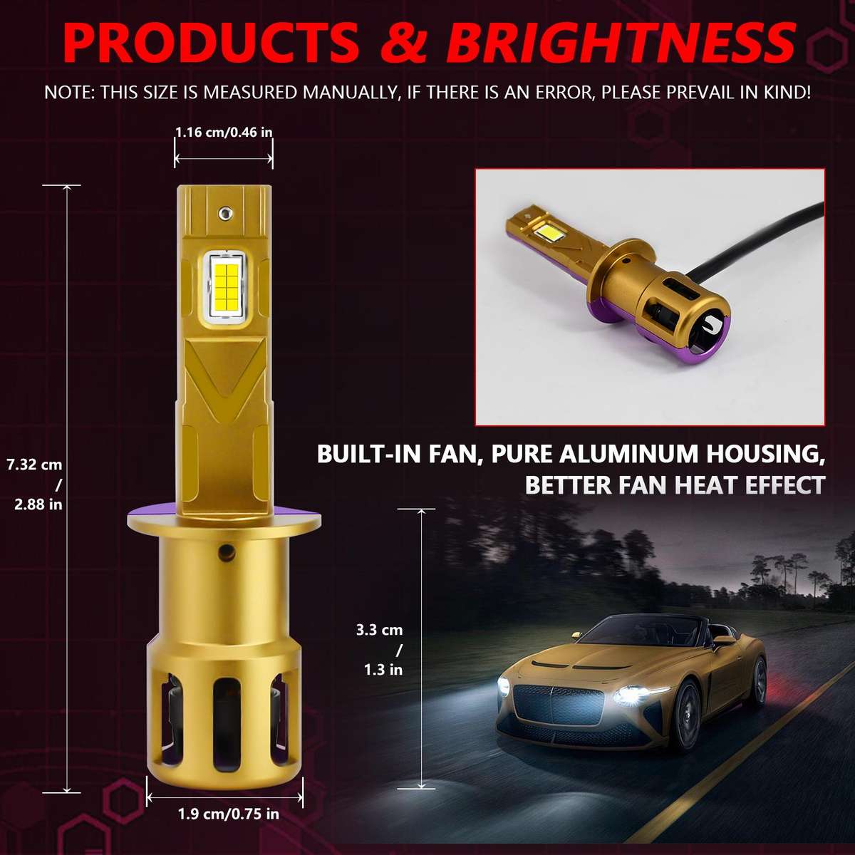 H1 1 Pair 35W 3500LM 6500K Car LED Headlight Bulb(Yellow Purple)