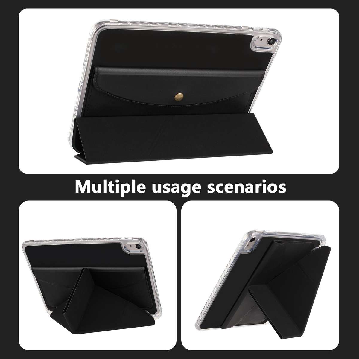 For iPad 2025 / 2022 Back Wallet Y-Fold Deformation Leather Smart Tablet Case(Black)