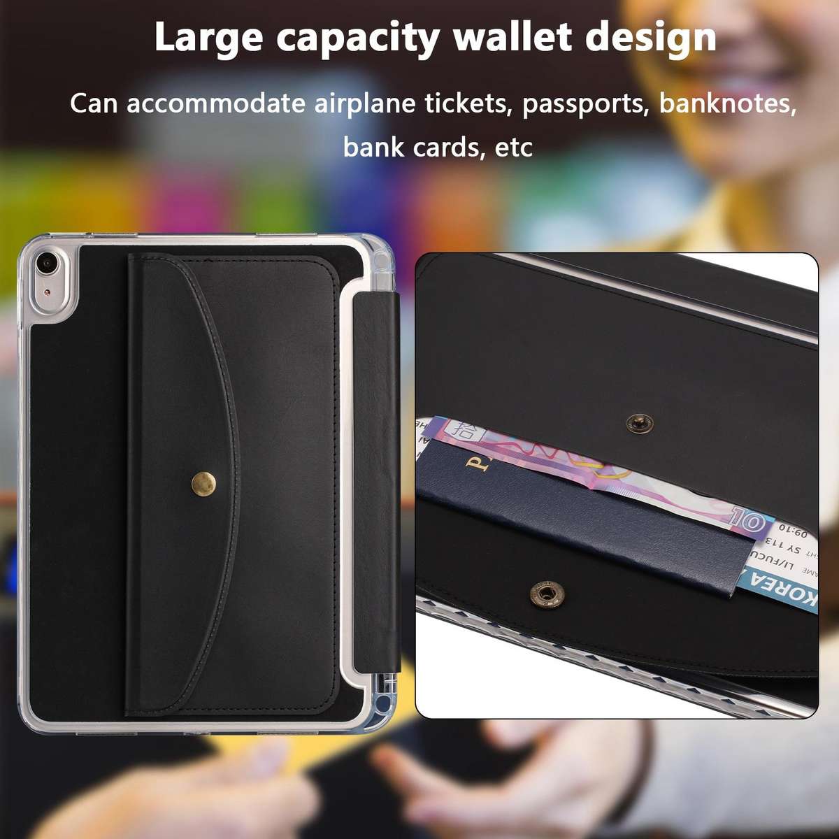 For iPad 2025 / 2022 Back Wallet Y-Fold Deformation Leather Smart Tablet Case(Black)