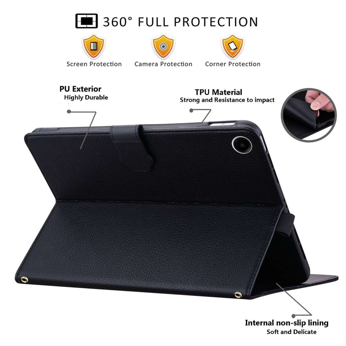 For Samsung Galaxy Tab A11+ / A9+ Cat Skin-feel Litchi Leather Tablet Case(Black)