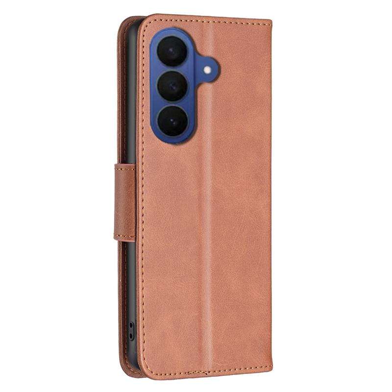 For Samsung Galaxy S26 5G Lambskin Texture Pure Color Flip Leather Phone Case(Brown)