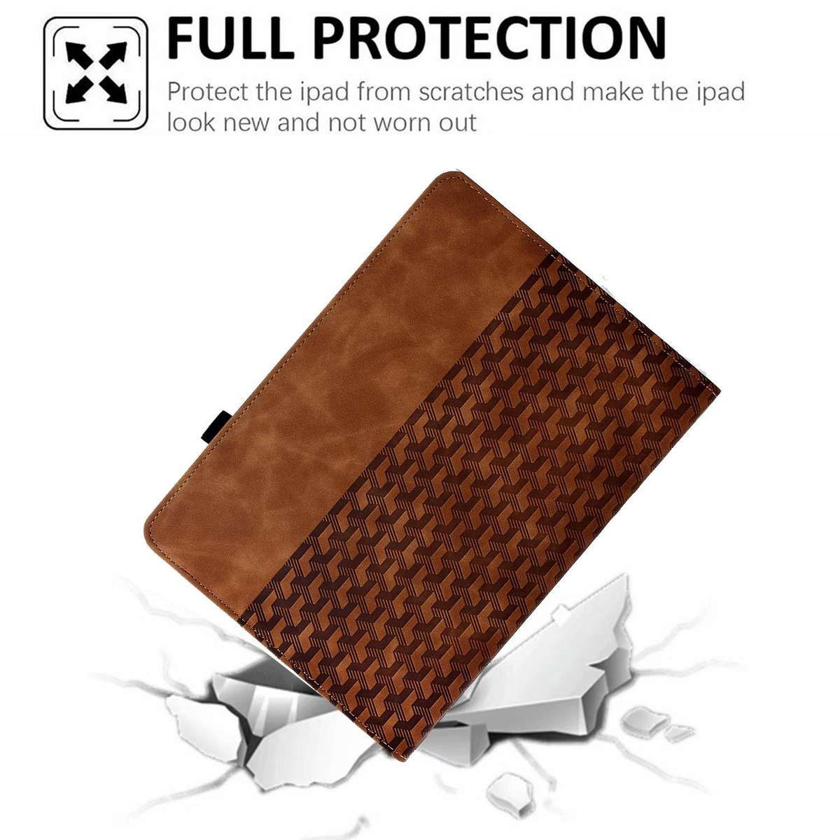 For iPad Air 11 2026 / 2025 / 2024 Rotatable Building Blocks Embossed Smart Leather Ta ... (Brown)