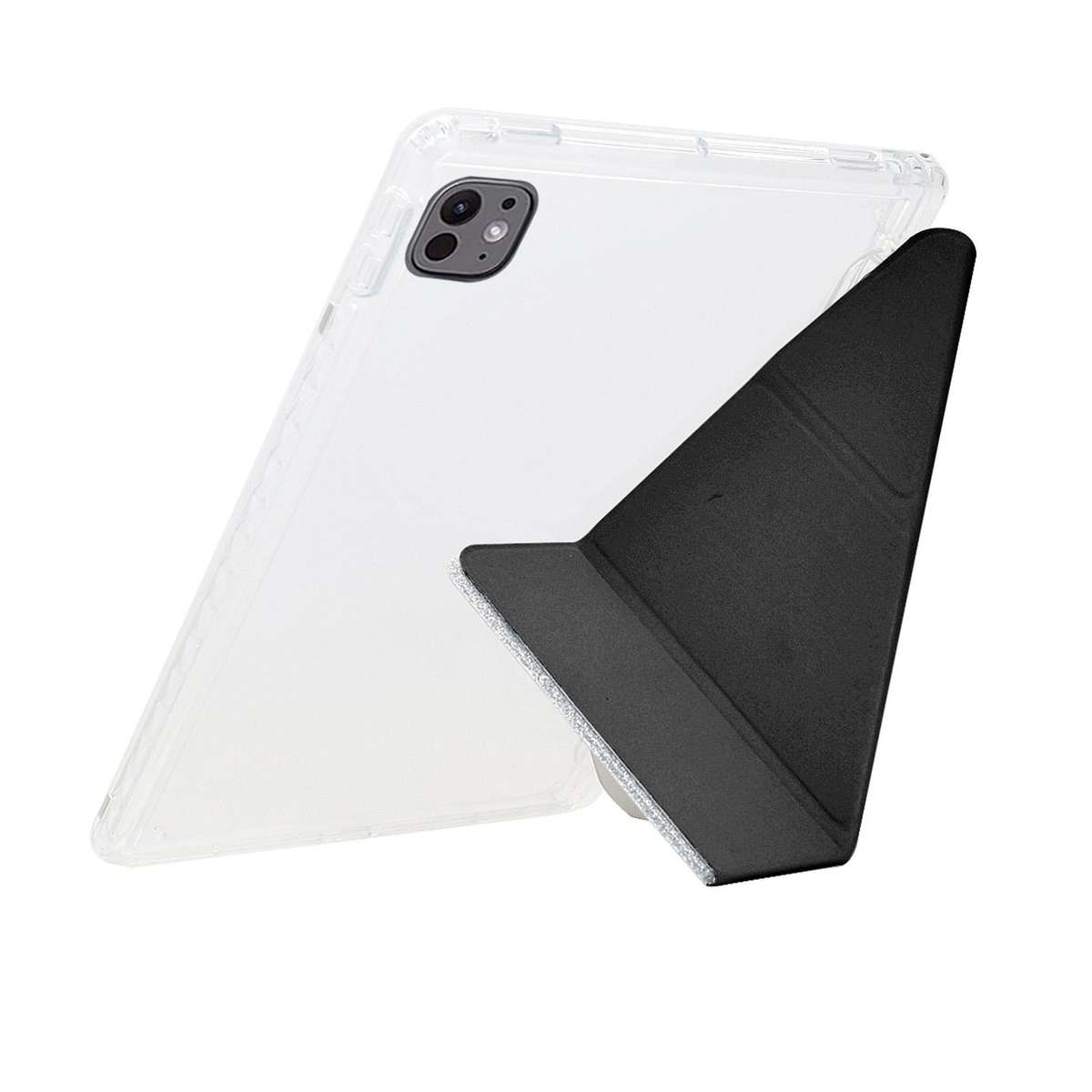 For iPad Air 13 2026 / 2025 / 2024 Y-Fold Clear Acrylic Glitter Smart Leather Tablet Case(Black)