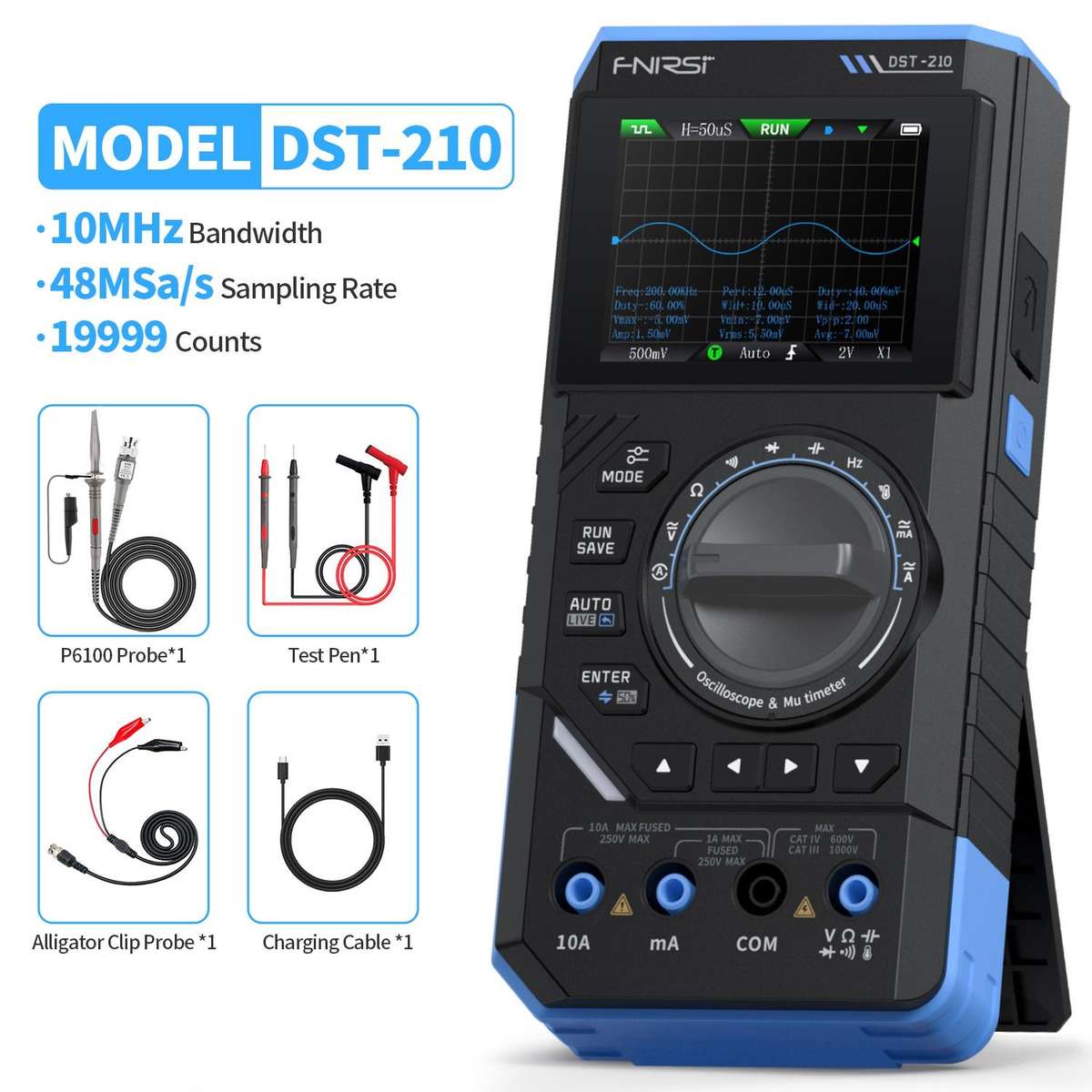 FNIRSI DST210 3 in 1 Digital Multimeter Oscilloscope(Black Blue)