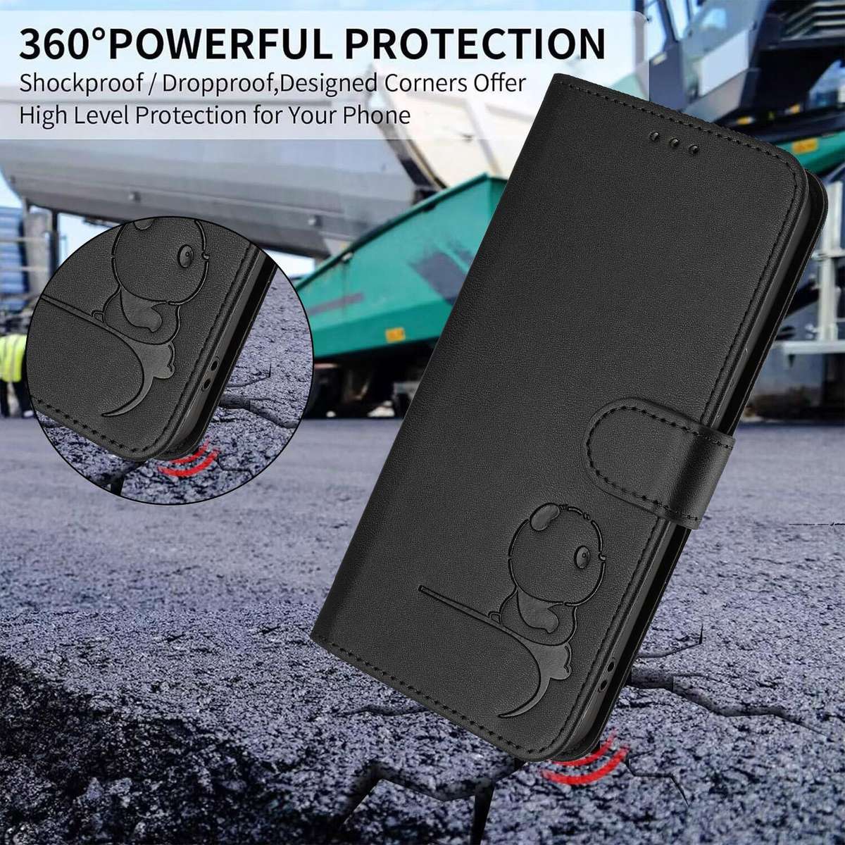 For Tecno Camon 50 Pro 4G Litter Panda Embossing RFID Leather Phone Case with Lanyard(Black)