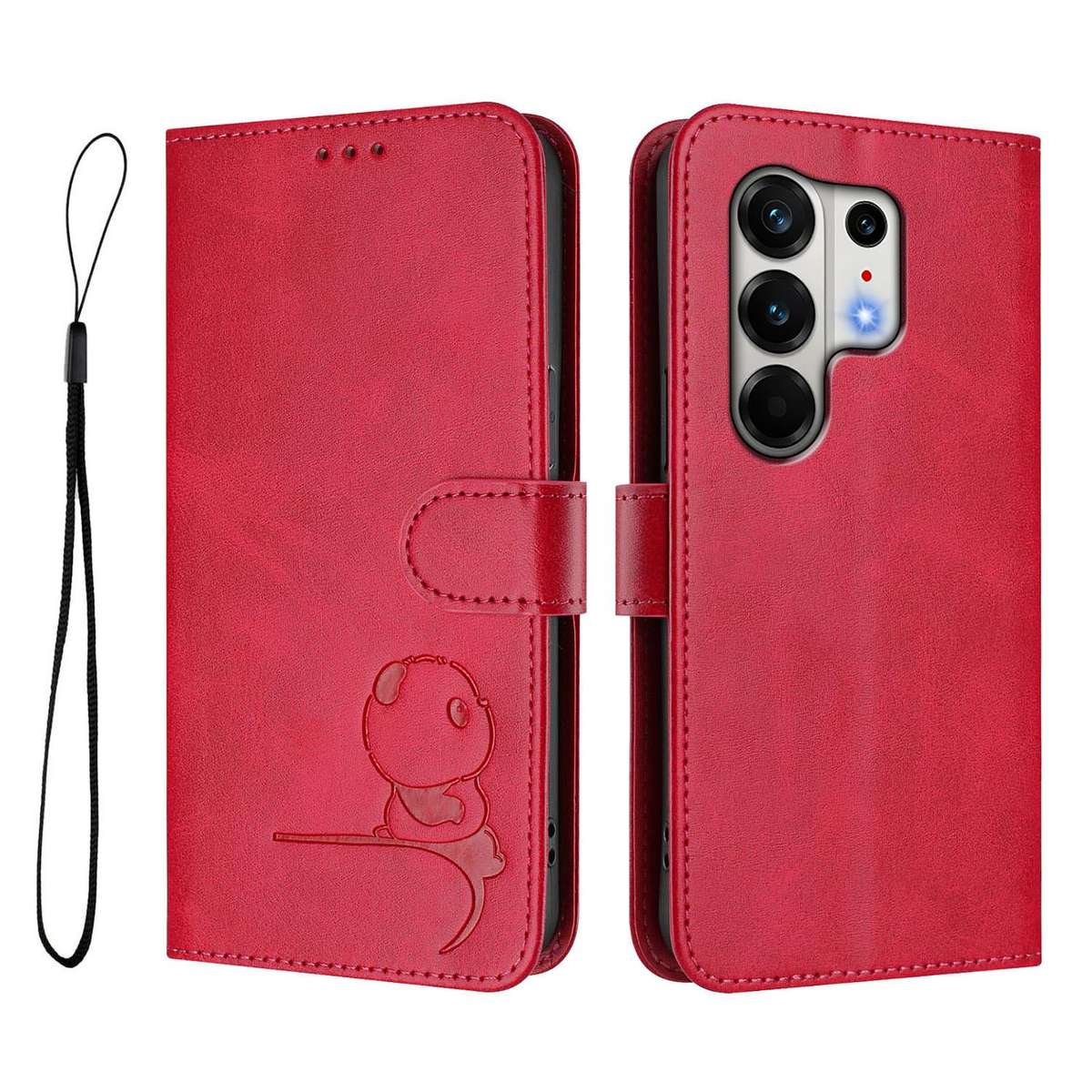 For Tecno Camon 50 Pro 4G Litter Panda Embossing RFID Leather Phone Case with Lanyard(Rose Red)