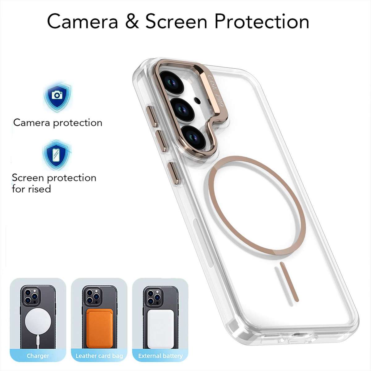 For Samsung Galaxy S25 / S24 5G Bright Color Clear MagSafe Lens Frame Holder Phone Case(White)