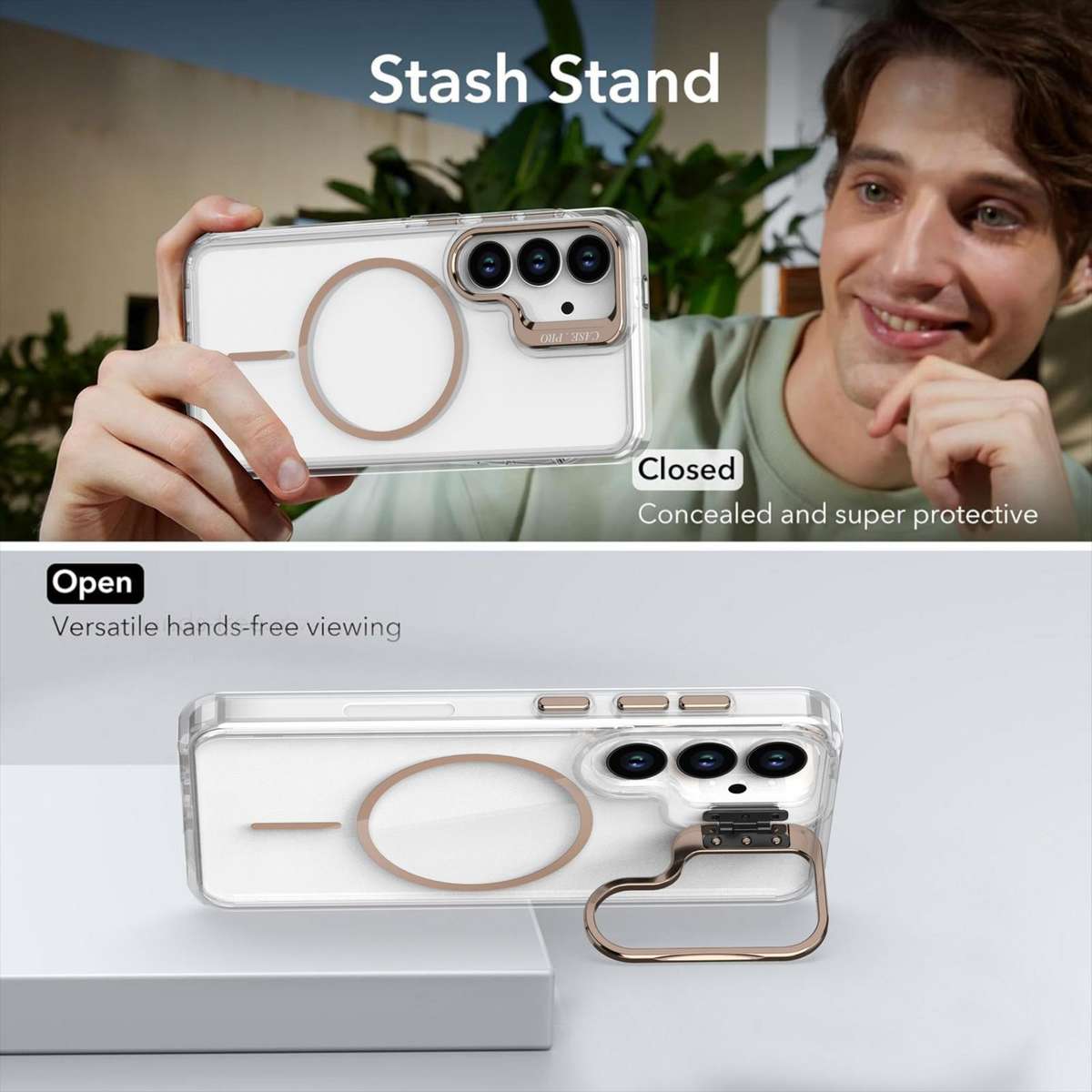 For Samsung Galaxy S25 / S24 5G Bright Color Clear MagSafe Lens Frame Holder Phone Case(White)