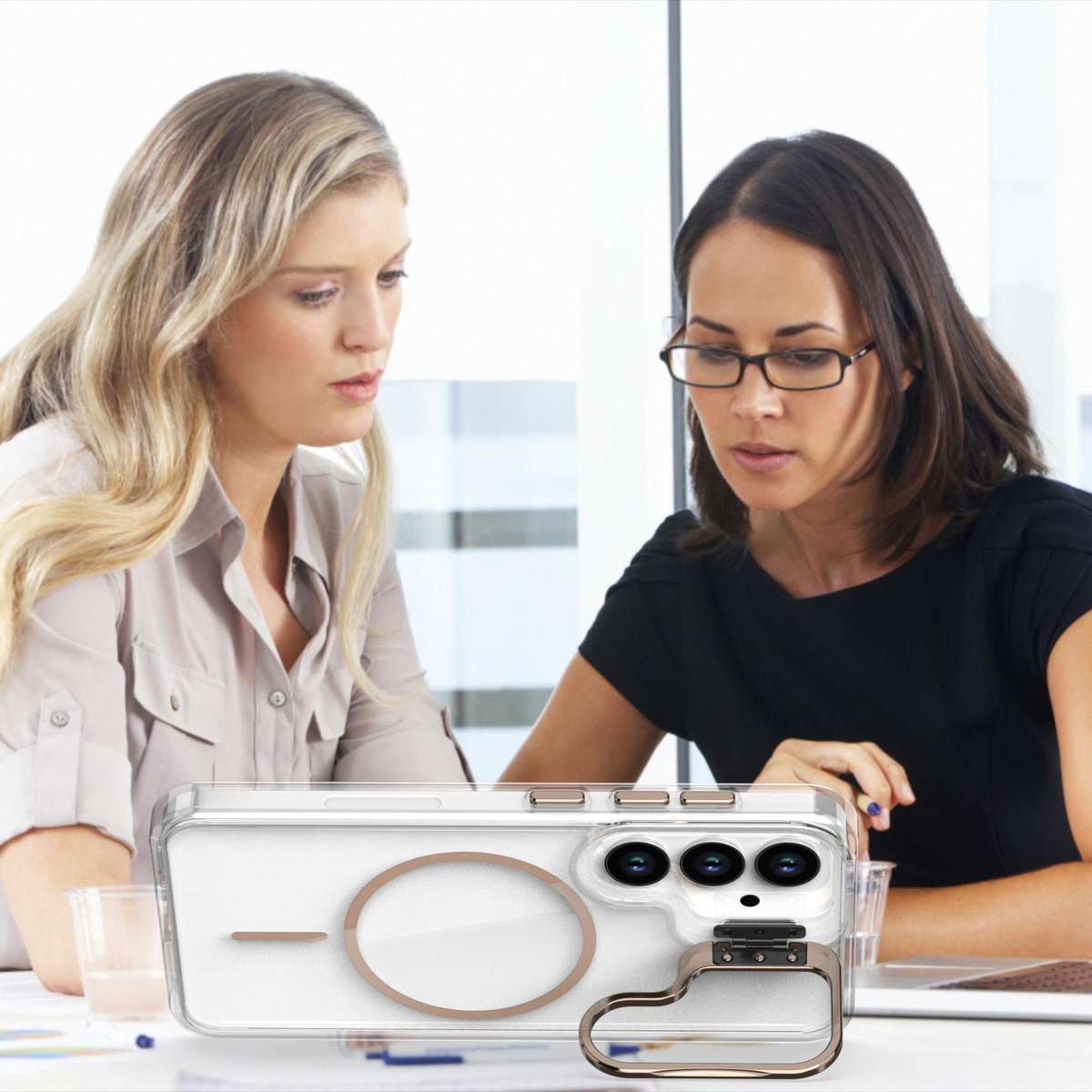 For Samsung Galaxy S25 / S24 5G Bright Color Clear MagSafe Lens Frame Holder Phone Case(White)