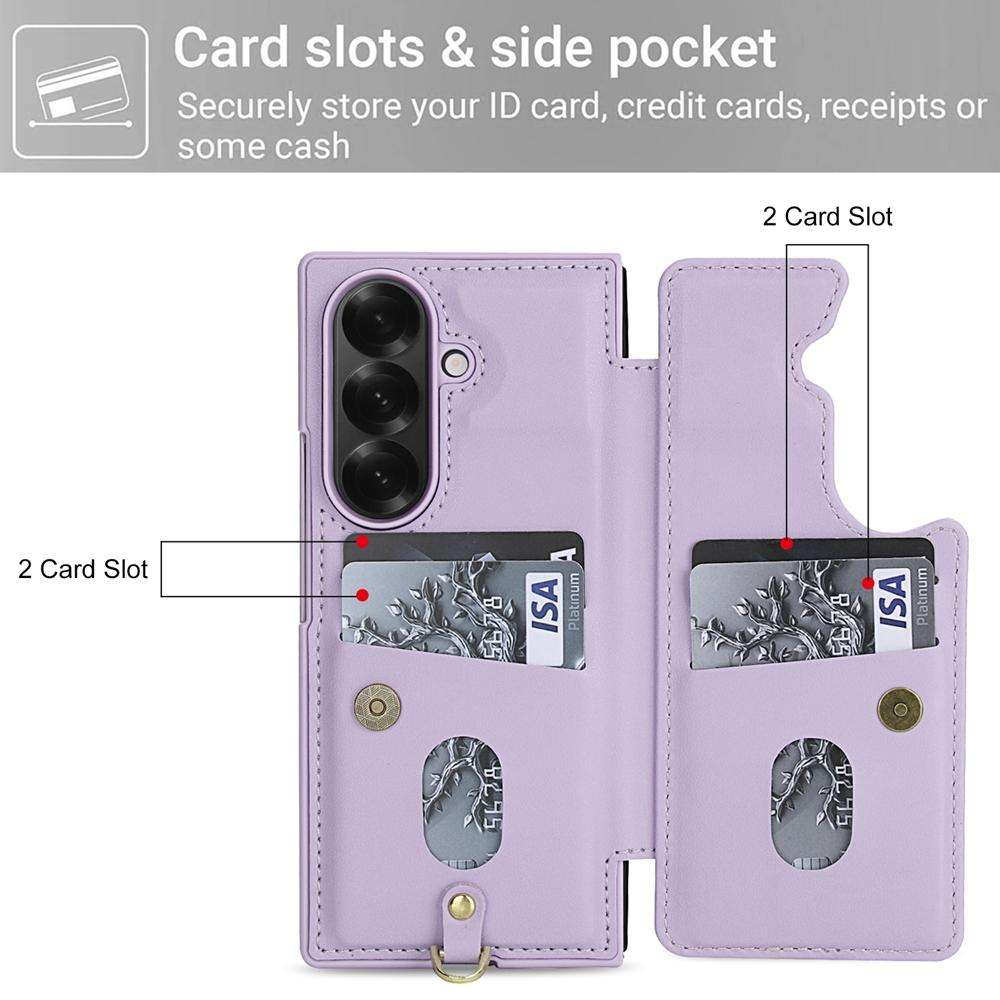 For Samsung Galaxy Z Fold7 5G Crossbody Flower Pattern Leather Phone Case(Purple)