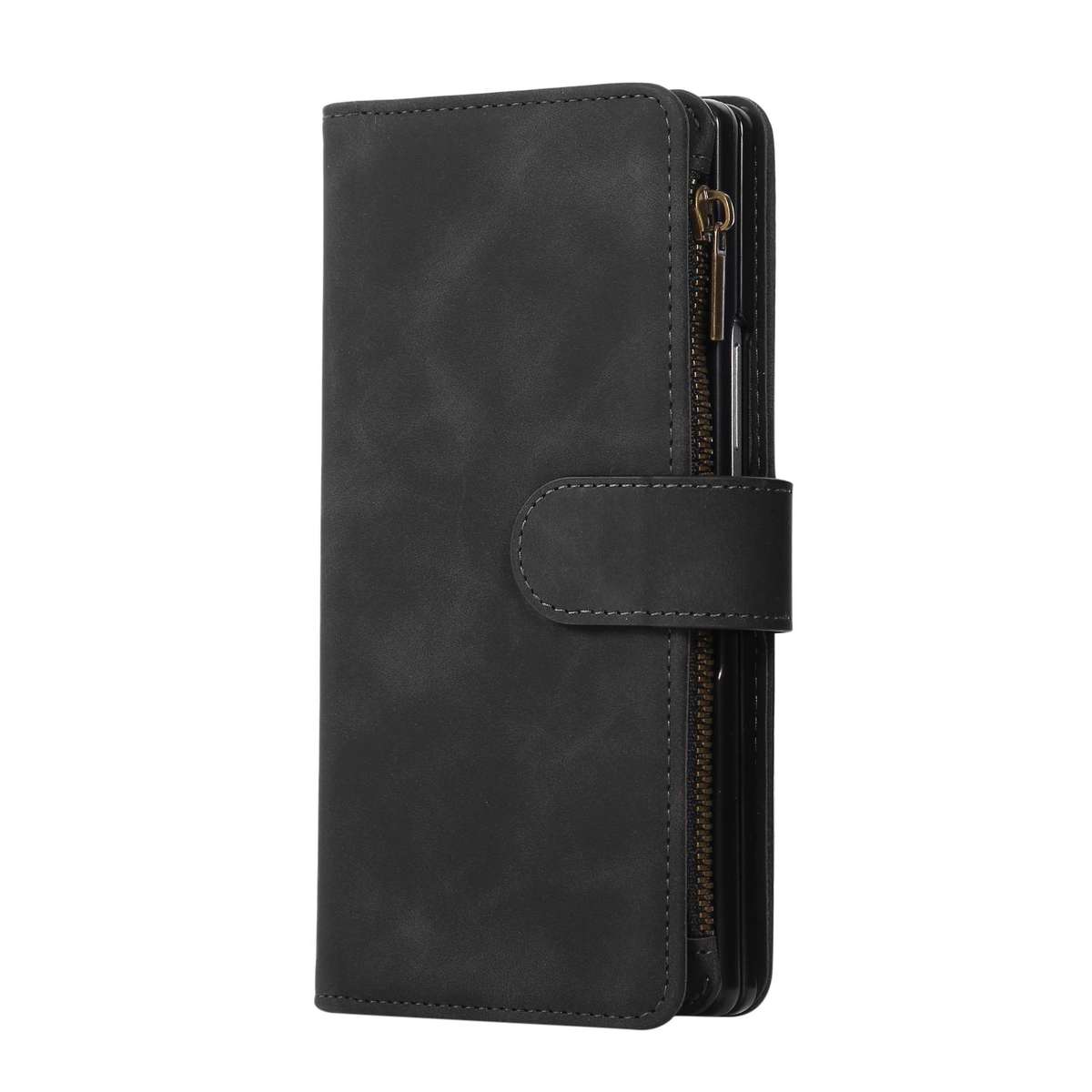 For Samsung Galaxy Z Fold7 5G Multifunctional Frosted Zipper Wallet Leather Phone Case(Black)