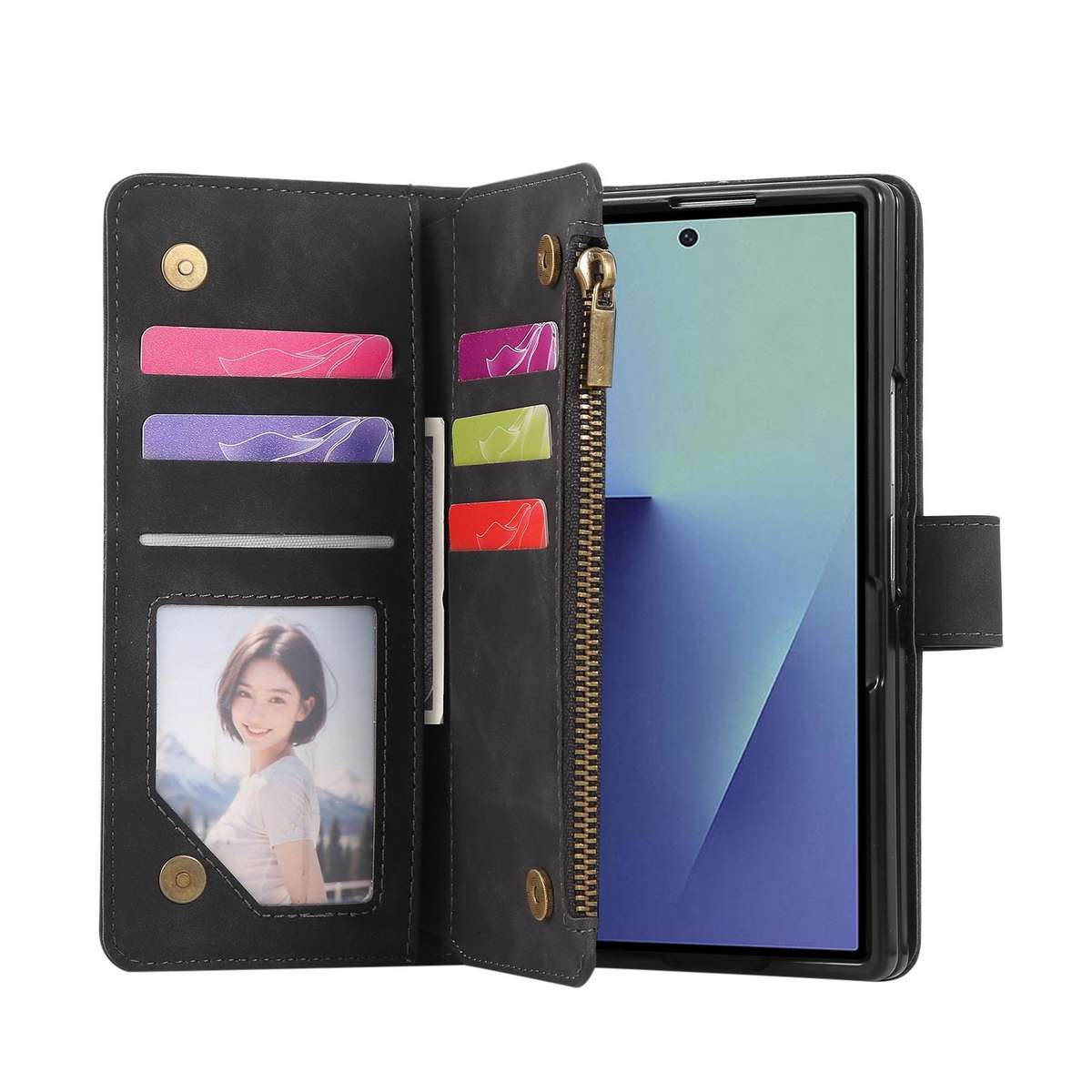 For Samsung Galaxy Z Fold7 5G Multifunctional Frosted Zipper Wallet Leather Phone Case(Black)