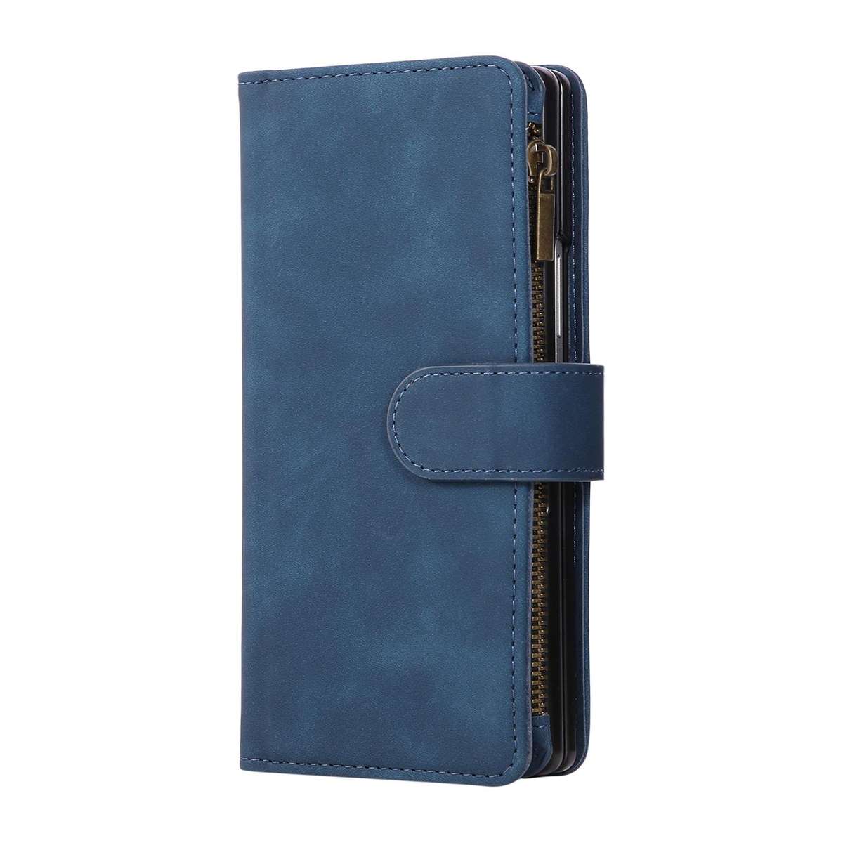 For Samsung Galaxy Z Fold7 5G Multifunctional Frosted Zipper Wallet Leather Phone Case(Blue)