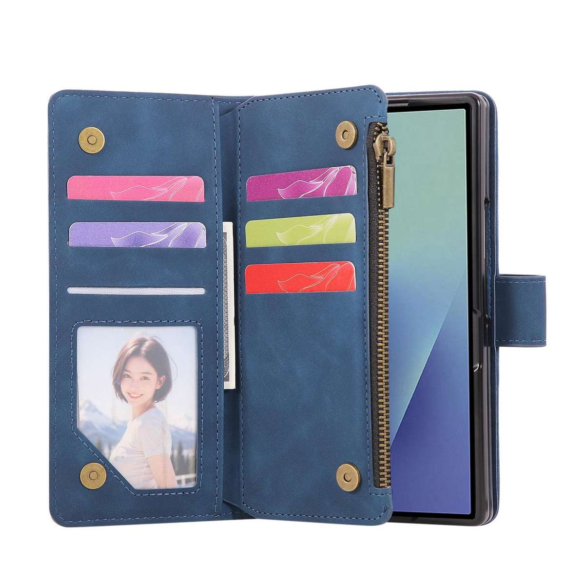 For Samsung Galaxy Z Fold7 5G Multifunctional Frosted Zipper Wallet Leather Phone Case(Blue)