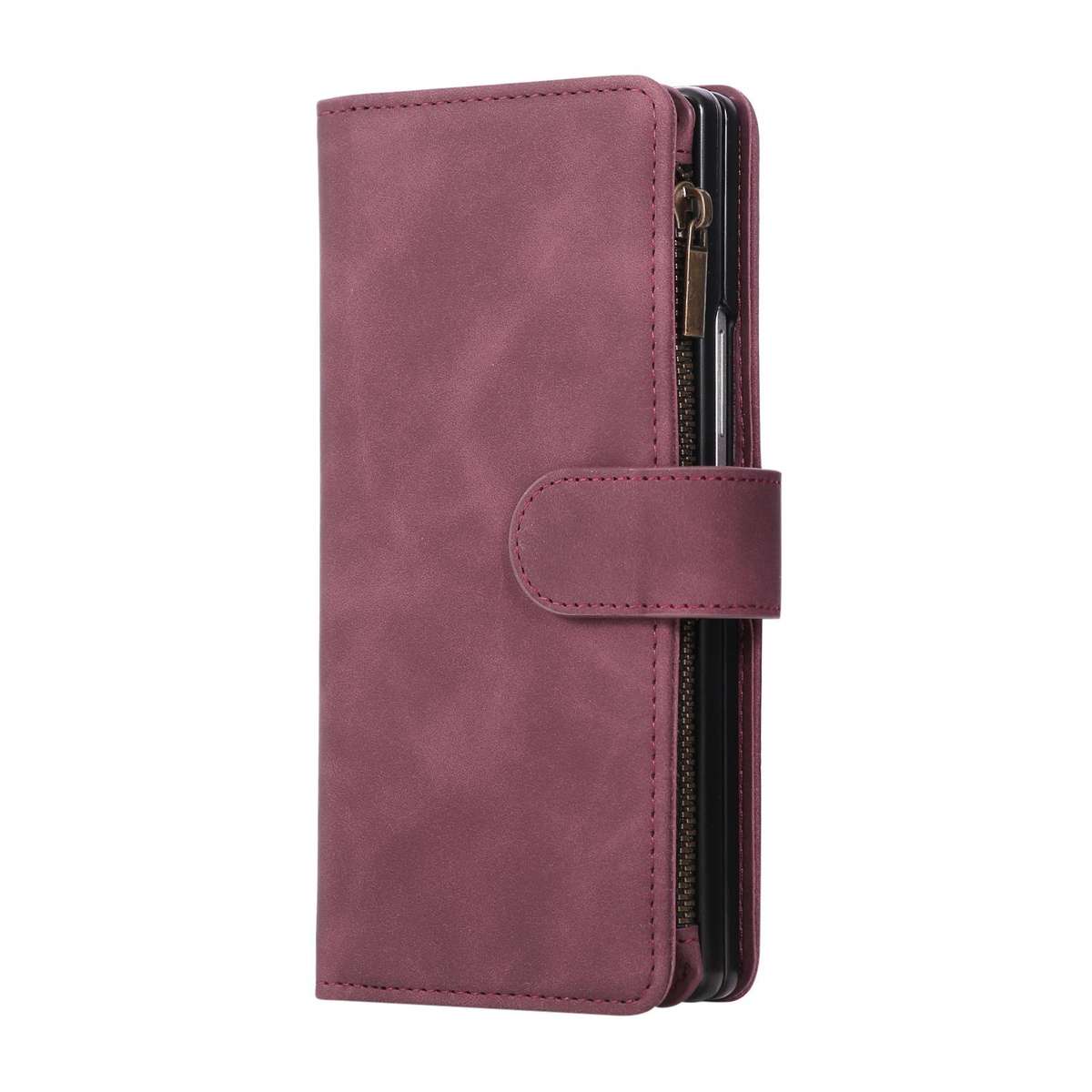 For Samsung Galaxy Z Fold7 5G Multifunctional Frosted Zipper Wallet Leather Phone Case(Wine Red)
