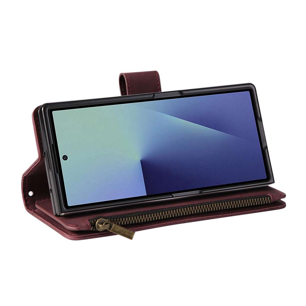 For Samsung Galaxy Z Fold7 5G Multifunctional Frosted Zipper Wallet Leather Phone Case(Wine Red)