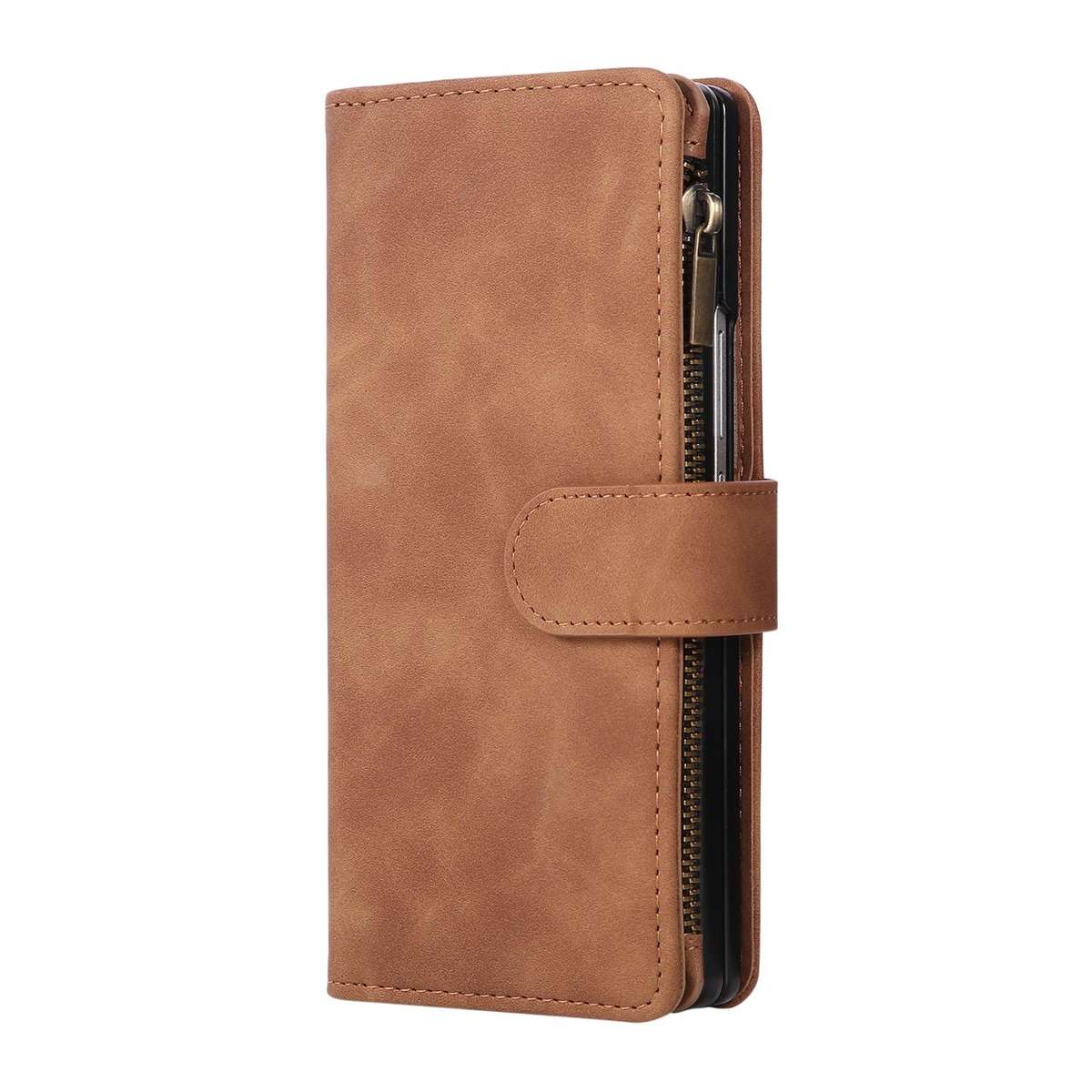 For Samsung Galaxy Z Fold7 5G Multifunctional Frosted Zipper Wallet Leather Phone Case(Brown)