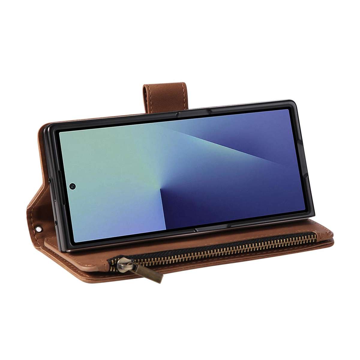 For Samsung Galaxy Z Fold7 5G Multifunctional Frosted Zipper Wallet Leather Phone Case(Brown)