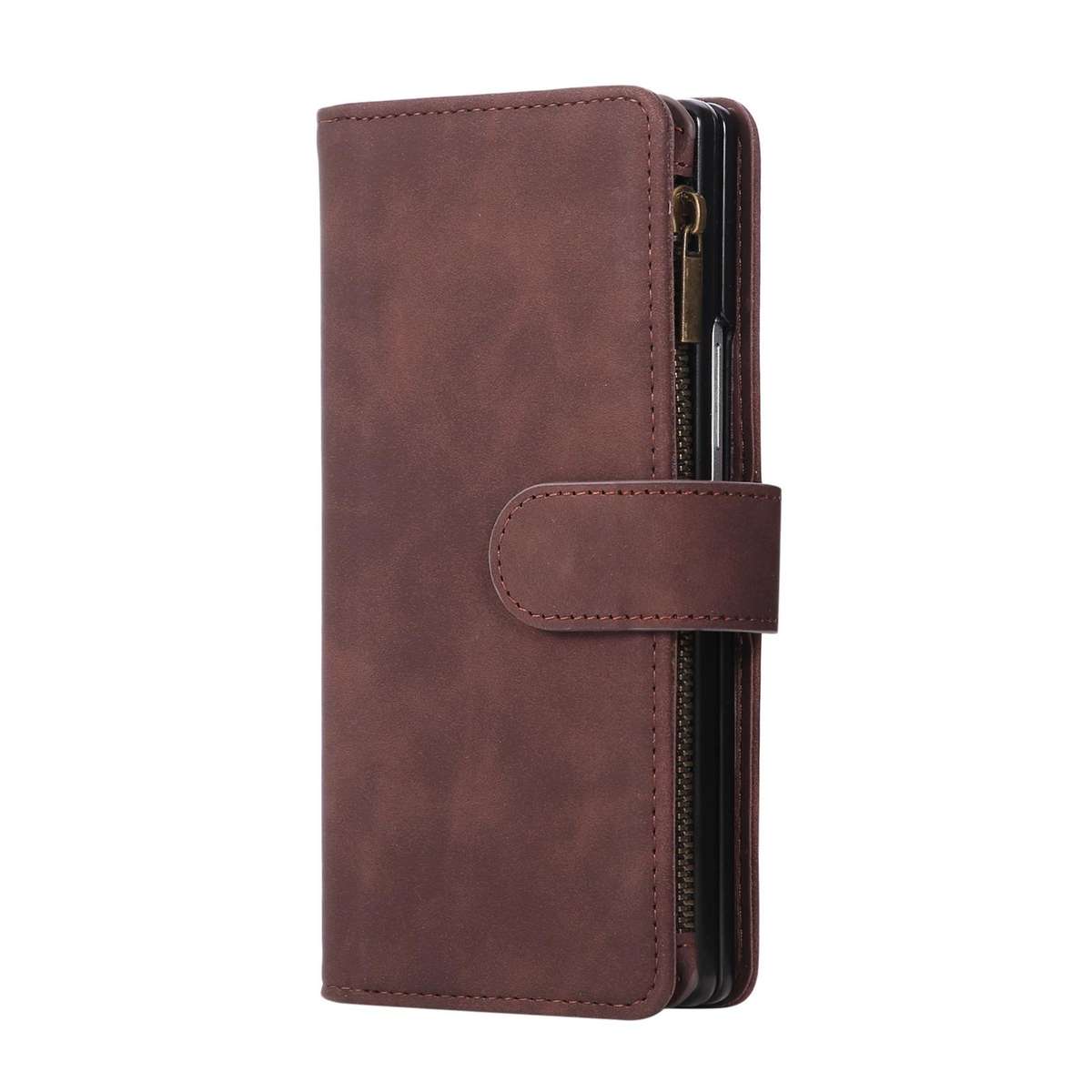 For Samsung Galaxy Z Fold7 5G Multifunctional Frosted Zipper Wallet Leather Phone Case(Coffee)