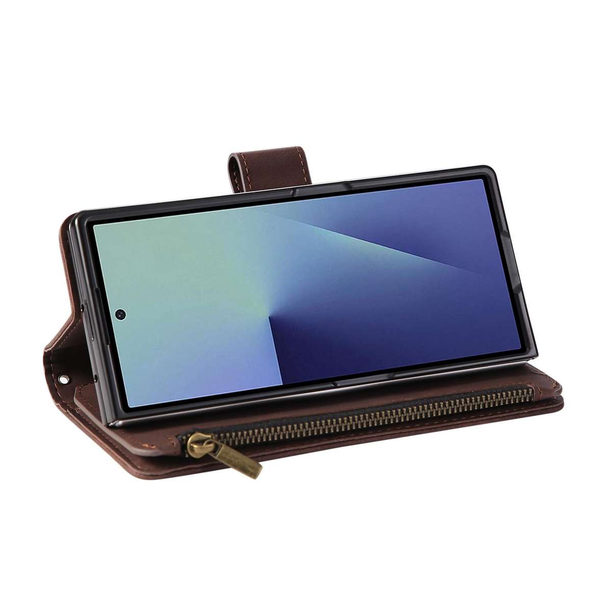 For Samsung Galaxy Z Fold7 5G Multifunctional Frosted Zipper Wallet Leather Phone Case(Coffee)