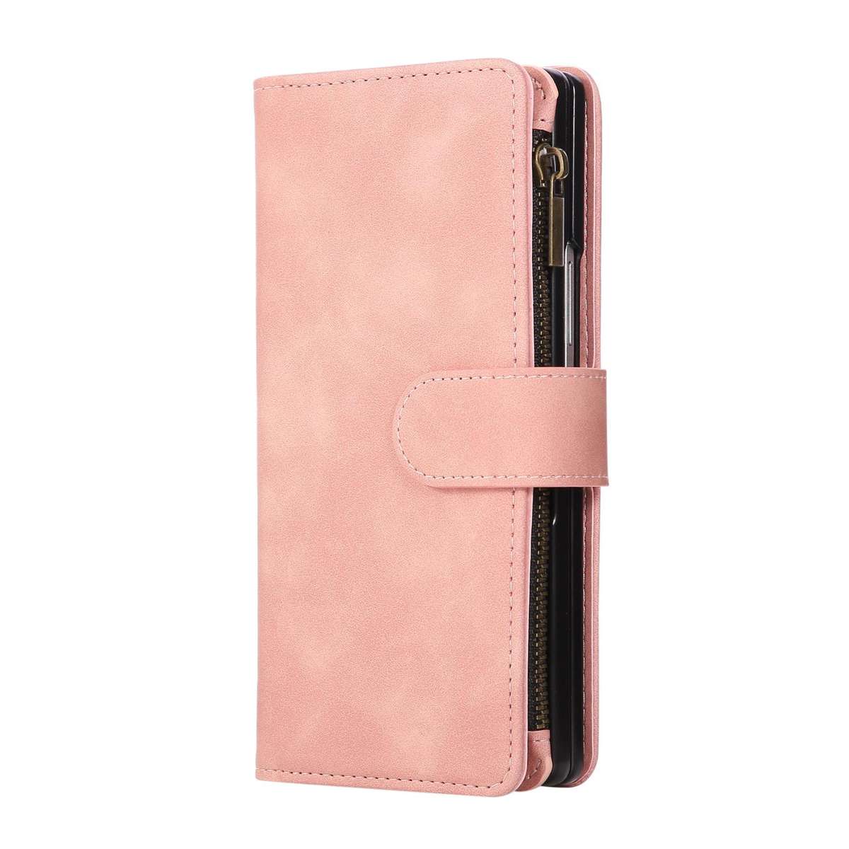 For Samsung Galaxy Z Fold7 5G Multifunctional Frosted Zipper Wallet Leather Phone Case(Pink)
