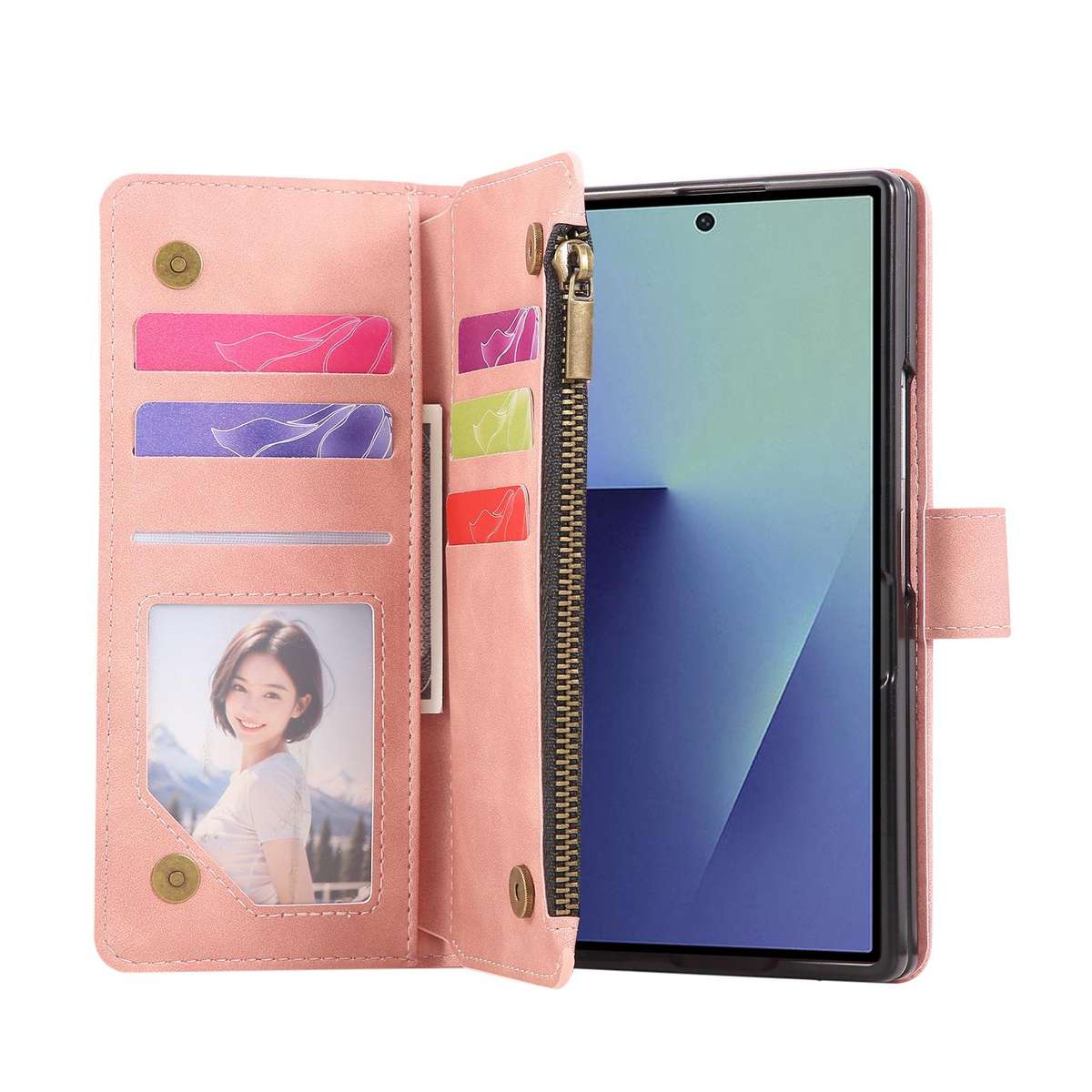 For Samsung Galaxy Z Fold7 5G Multifunctional Frosted Zipper Wallet Leather Phone Case(Pink)