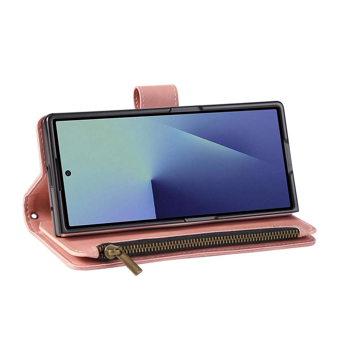 For Samsung Galaxy Z Fold7 5G Multifunctional Frosted Zipper Wallet Leather Phone Case(Pink)