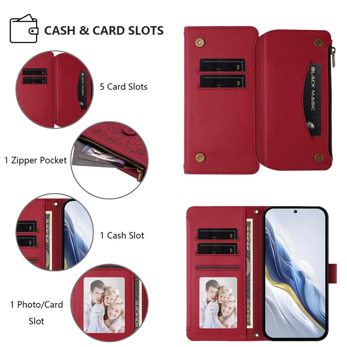 For HMD Fuison Butterfly Love Flower Multi-card Zipper Wallet Leather Phone Case(Wine Red)