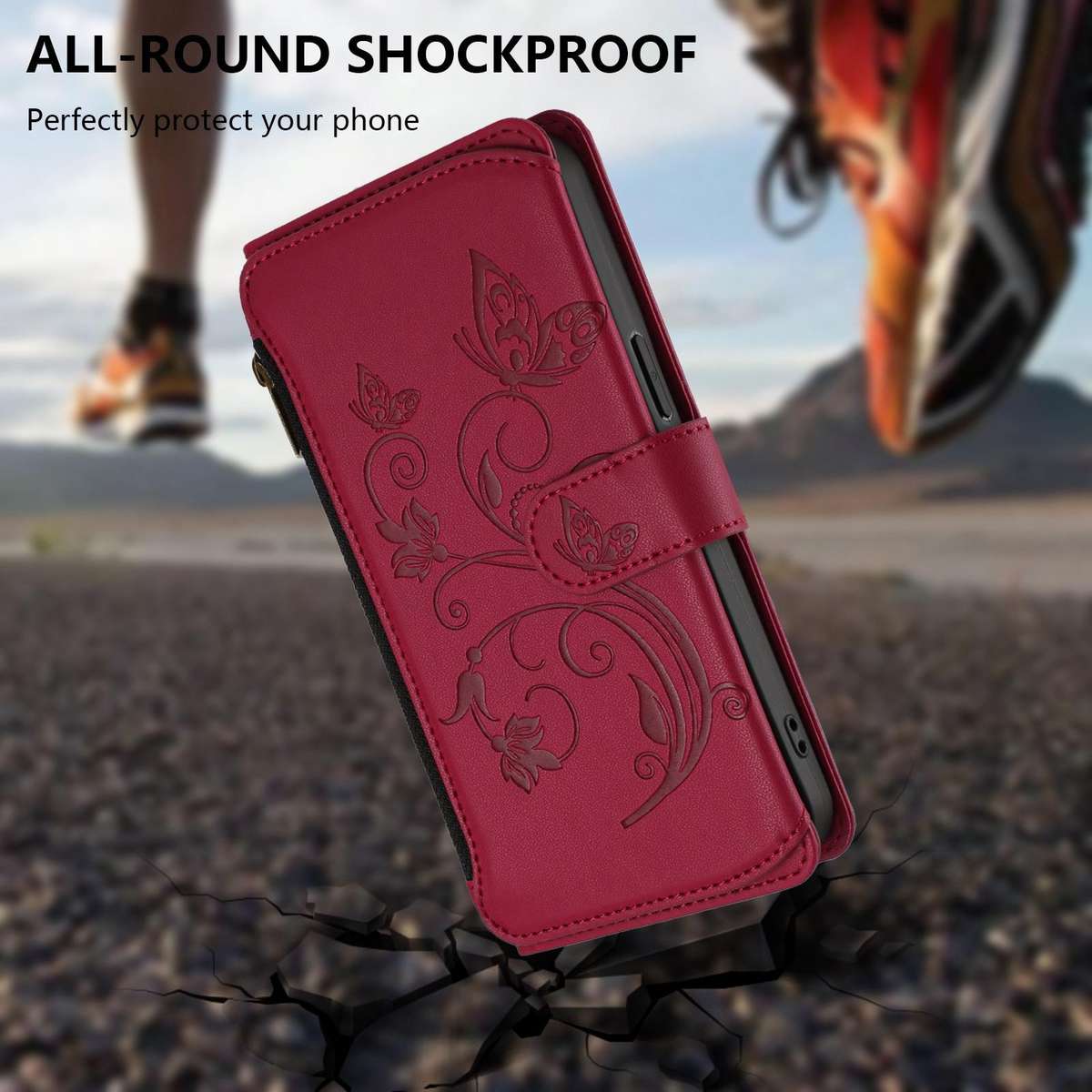 For HMD Fuison Butterfly Love Flower Multi-card Zipper Wallet Leather Phone Case(Wine Red)
