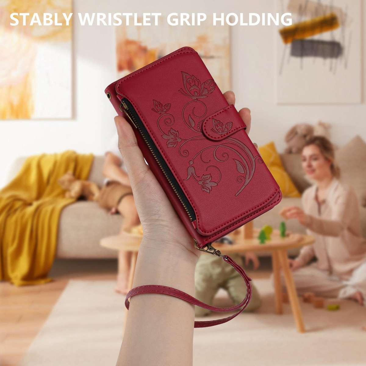 For HMD Fuison Butterfly Love Flower Multi-card Zipper Wallet Leather Phone Case(Wine Red)