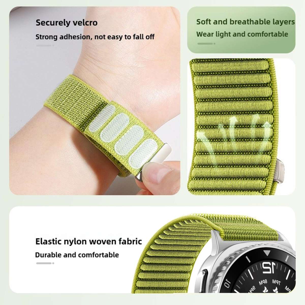For Huawei Watch Fit4 / Fit4 Pro / Fit3 xDfind Woven Nylon Hook And Loop Fasten ... (Spruce Green)