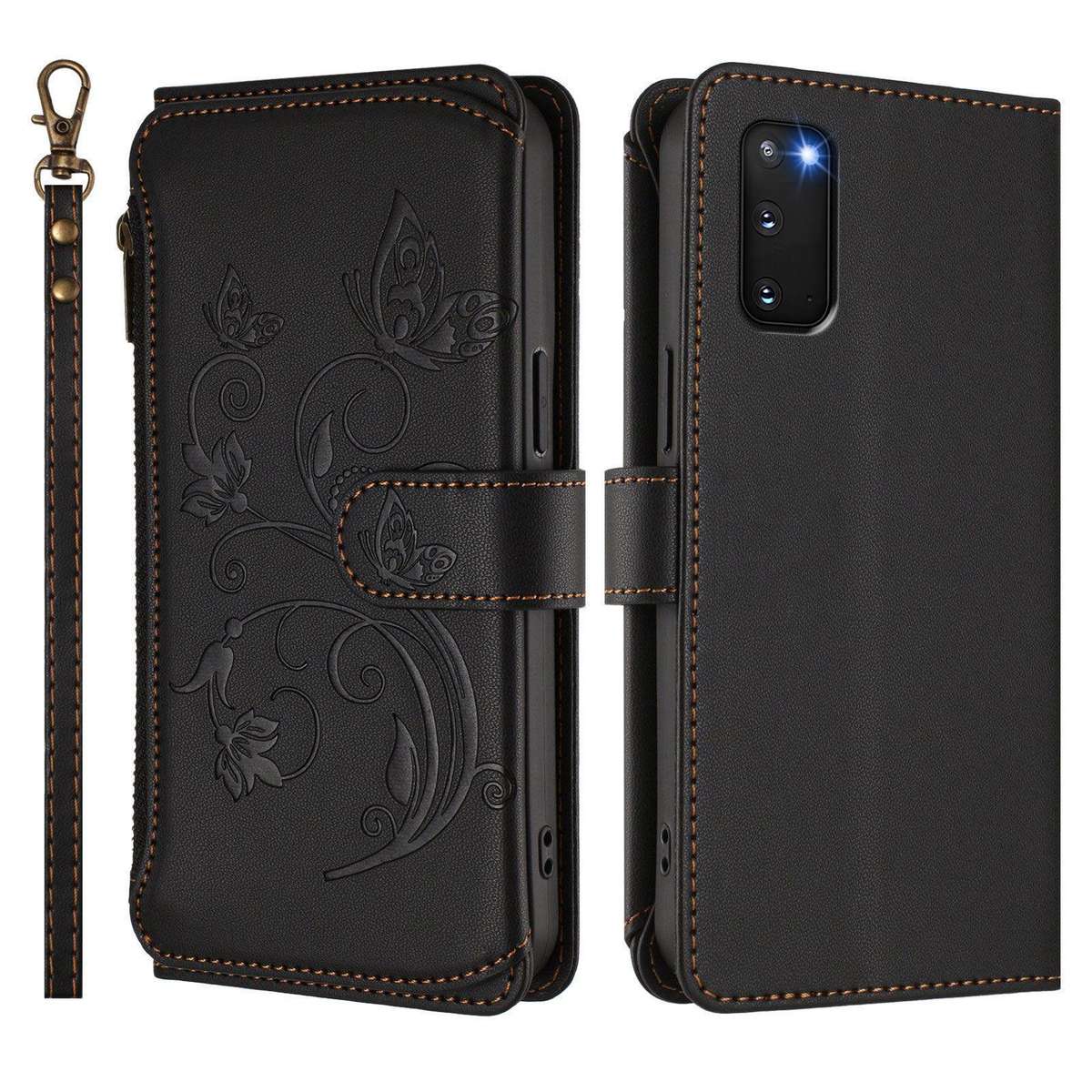 For Samsung Galaxy S20 FE Butterfly Love Flower Multi-card Zipper Wallet Leather Phone Case(Black)