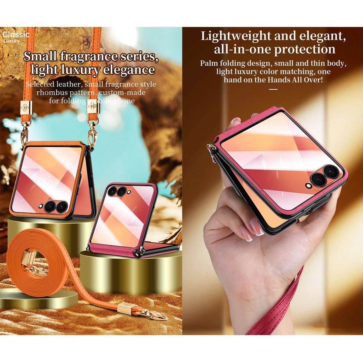 For Samsung Galaxy Z Flip7 5G SULADA Elegant Rhombic Texture Folding Phone Case with L ... (Green)