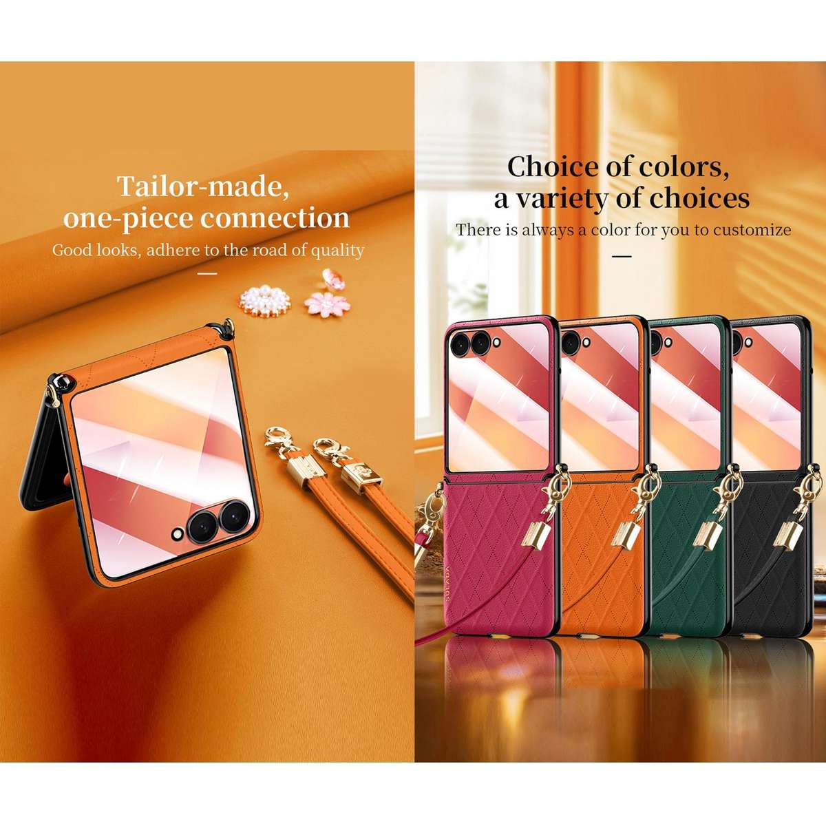 For Samsung Galaxy Z Flip7 5G SULADA Elegant Rhombic Texture Folding Phone Case with L ... (Green)