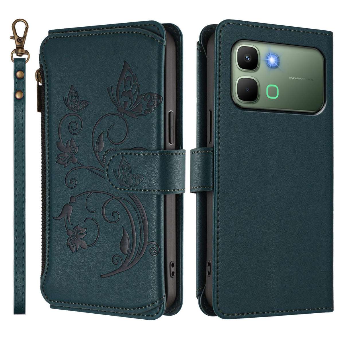For Infinix Note Edge 5G Butterfly Love Flower Multi-card Zipper Wallet Leather P ... (Dark Green)